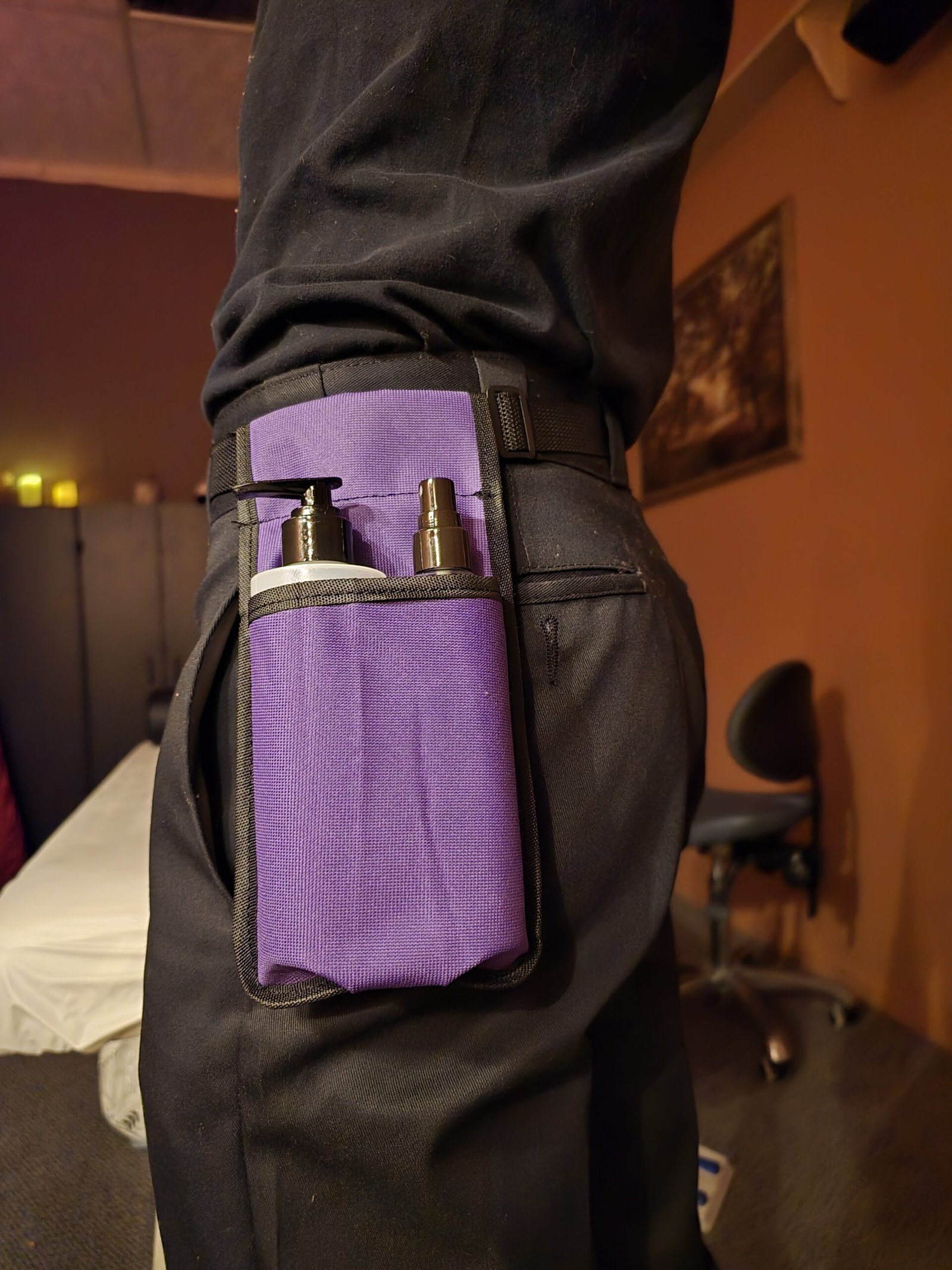 Purple Massage Holster holding 2 bottles